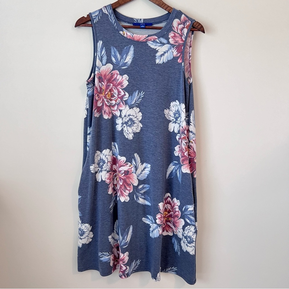Apt. 9 Women’s M Sleeveless Floral Knit Dress Summer Comfort Casual Pockets 0038